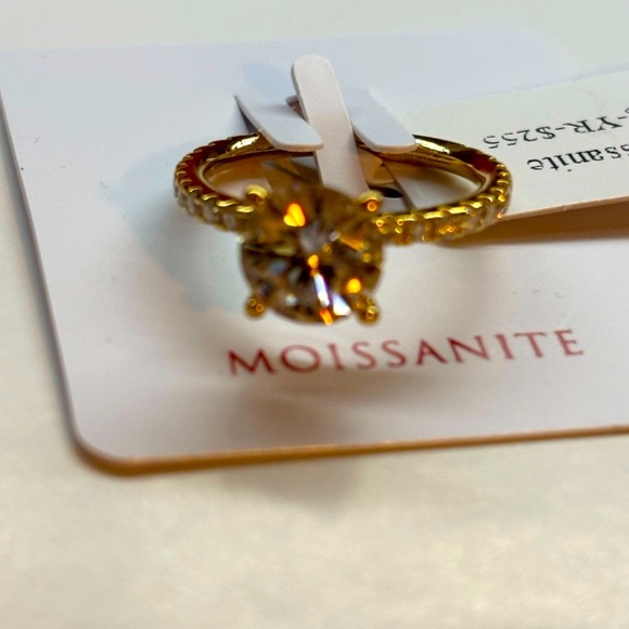 925 Moissanite Lady Ring Elegant Gold over Sterling Silver Size 6 $255